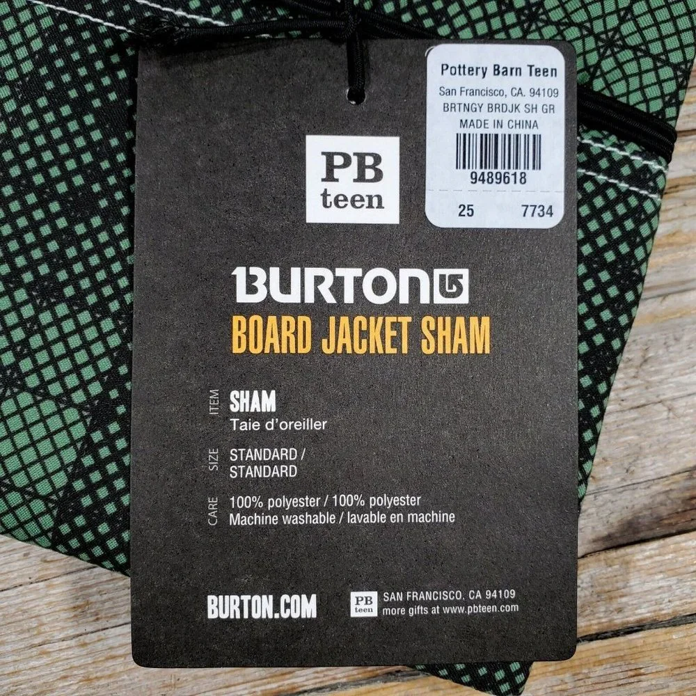 Pottery Barn PB Burton Board Jacket Green Sham Polyester Standard 20